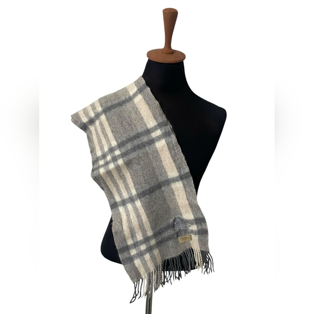 Burberry Gray and Cream Plaid Scarf